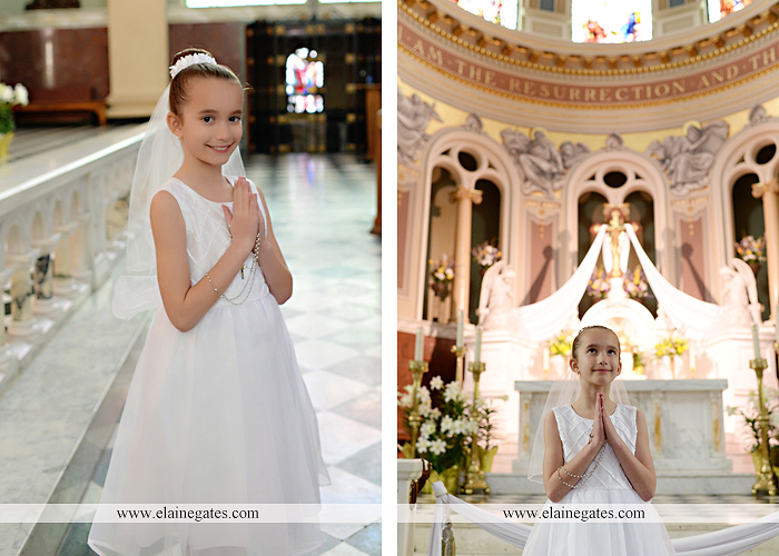 Mechanicsburg Central PA portrait photographer outdoor indoor church stained glass window pews steps door prayer first holy communion rosary beads st. patrick cathedral harrisburg ad 09