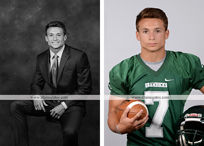 Mechanicsburg Central PA senior portrait photographer indoor guy male formal suit football player helmet jersey trinity cb 3