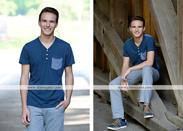 Mechanicsburg Central PA senior portrait photographer outdoor boy guy path rocks covered bridge messiah college wooden beams water stream creek grass brick steps field chair hello jm 02