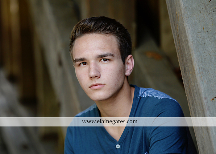 Mechanicsburg Central PA senior portrait photographer outdoor boy guy path rocks covered bridge messiah college wooden beams water stream creek grass brick steps field chair hello jm 03