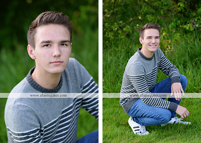 Mechanicsburg Central PA senior portrait photographer outdoor boy guy path rocks covered bridge messiah college wooden beams water stream creek grass brick steps field chair hello jm 05