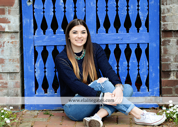 Mechanicsburg Central PA senior portrait photographer outdoor girl female Venue Chilton brick wall stone wall iron gate road trees steps MASH mechanicsburg area school district ed 5