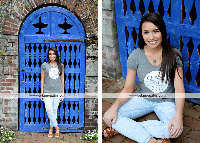 Mechanicsburg Central PA senior portrait photographer outdoor girl female Venue Chilton brick wall stone wall iron gate shrub row camp hill high school cr 1