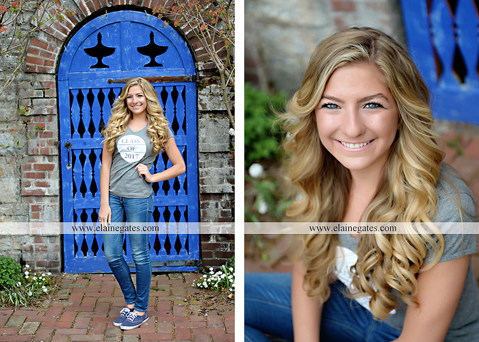 Mechanicsburg Central PA senior portrait photographer outdoor girl female Venue Chilton road trees brick wall stone wall stone arch steps iron gate trinity high school hedge row shrubs pw 3
