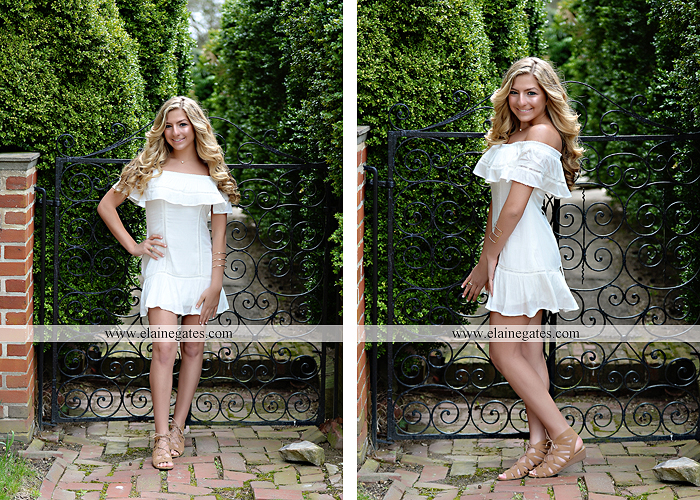 Mechanicsburg Central PA senior portrait photographer outdoor girl female Venue Chilton road trees brick wall stone wall stone arch steps iron gate trinity high school hedge row shrubs pw 5
