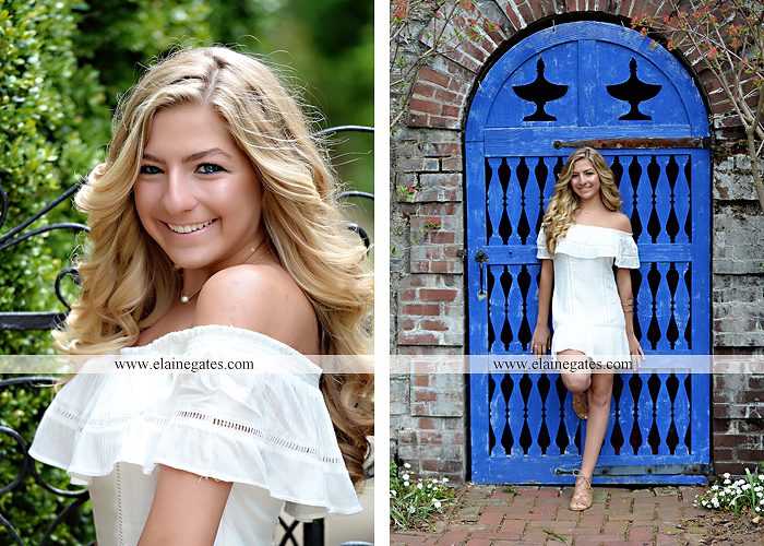 Mechanicsburg Central PA senior portrait photographer outdoor girl female Venue Chilton road trees brick wall stone wall stone arch steps iron gate trinity high school hedge row shrubs pw 6