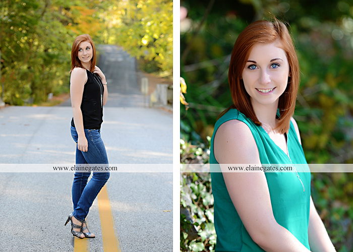 Mechanicsburg Central PA senior portrait photographer outdoor girl female formal rustic bridge stone brick wall road trees covered bridge messiah college wooden beams water stream creek leaves zm 05