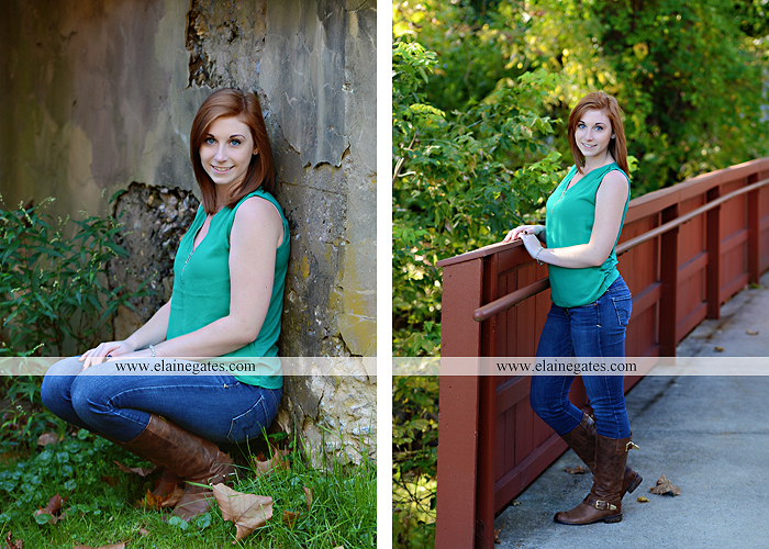 Mechanicsburg Central PA senior portrait photographer outdoor girl female formal rustic bridge stone brick wall road trees covered bridge messiah college wooden beams water stream creek leaves zm 07