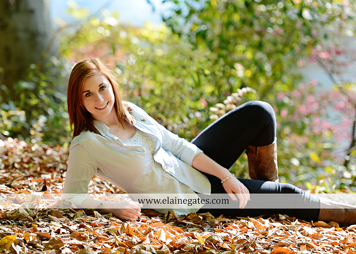 Mechanicsburg Central PA senior portrait photographer outdoor girl female formal rustic bridge stone brick wall road trees covered bridge messiah college wooden beams water stream creek leaves zm 15
