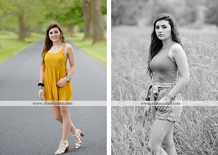 Mechanicsburg Central PA senior portrait photographer outdoor girl formal grass bench swing hammock wildflowers road field fence tree creek brick wall gate doorway steps staircase windows ed07