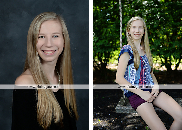 Mechanicsburg Central PA senior portrait photographer outdoor girl formal swing hammock iron bench grass field chair bow road tree water stream creek fence hw 1