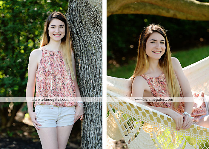 Mechanicsburg Central PA senior portrait photographer outdoor girl formal swing hammock iron bench road grass field water creek stream fence wildflowers tree sm 02