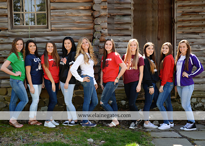 Mechanicsburg Central PA senior portrait photographer outdoor girls females group road log cabin trees stone wall senior models ephs chhs mechanicsburg cumberland valley northern red land trinity 3
