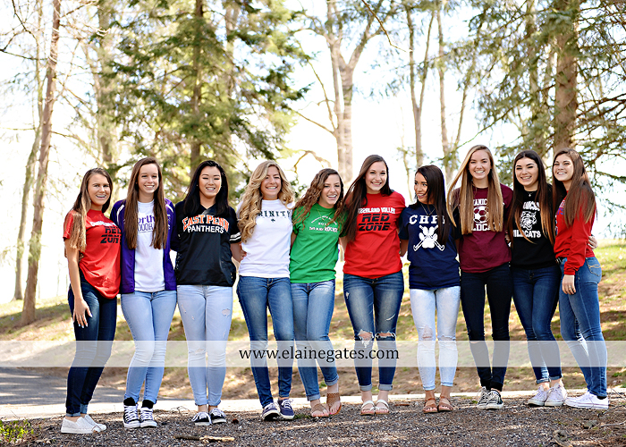 Mechanicsburg Central PA senior portrait photographer outdoor girls females group road log cabin trees stone wall senior models ephs chhs mechanicsburg cumberland valley northern red land trinity 4