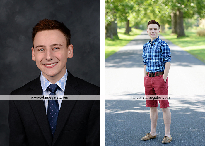 Mechanicsburg Central PA senior portrait photographer outdoor guy male formal road grass tree field water creek stream fence rocks nc 1