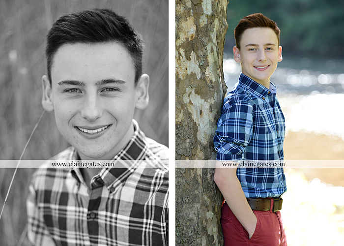 Mechanicsburg Central PA senior portrait photographer outdoor guy male formal road grass tree field water creek stream fence rocks nc 3