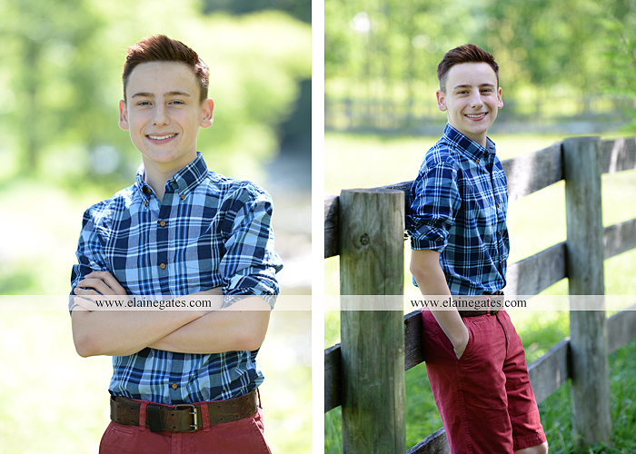 Mechanicsburg Central PA senior portrait photographer outdoor guy male formal road grass tree field water creek stream fence rocks nc 4