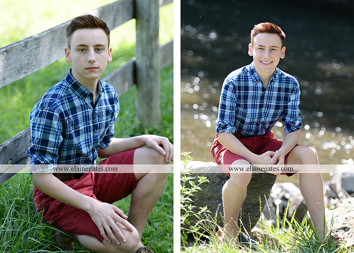 Mechanicsburg Central PA senior portrait photographer outdoor guy male formal road grass tree field water creek stream fence rocks nc 5
