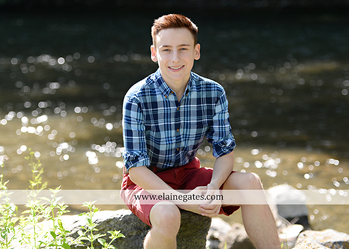 Mechanicsburg Central PA senior portrait photographer outdoor guy male formal road grass tree field water creek stream fence rocks nc 6