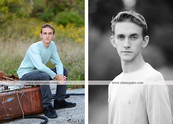 Mechanicsburg Central PA senior portrait photographer outdoor guy male formal trees grass field rustic barn fence pond water bench stump dw 08