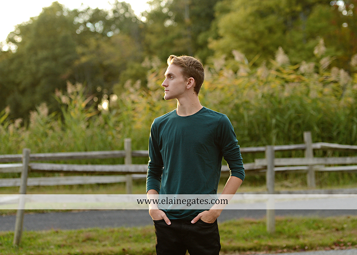 Mechanicsburg Central PA senior portrait photographer outdoor guy male formal trees grass field rustic barn fence pond water bench stump dw 11