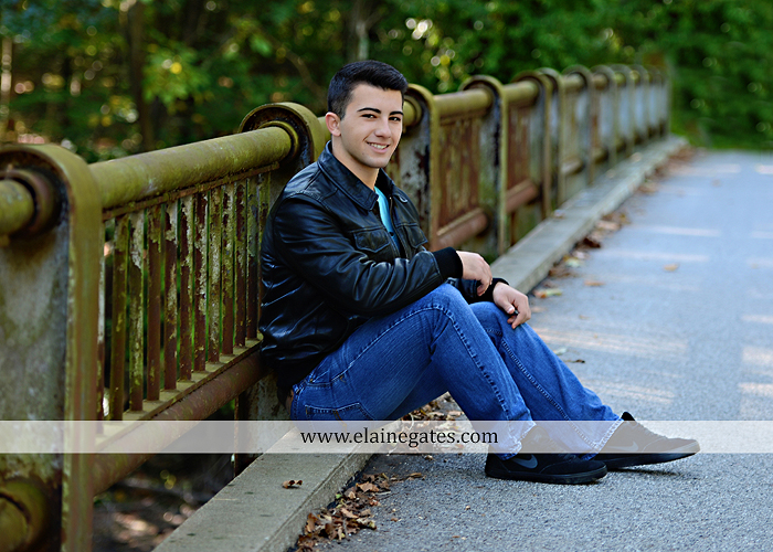 Mechanicsburg Central PA senior portrait photographer outdoor studio formal male guy bridge road trees water stream creek covered bridge wooden beams messiah college path va 2