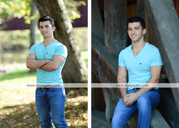 Mechanicsburg Central PA senior portrait photographer outdoor studio formal male guy bridge road trees water stream creek covered bridge wooden beams messiah college path va 5